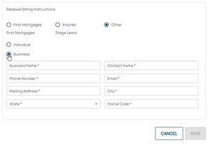 An image showing the options in the Policyholder section.