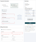 Electronic check option. Required fields are outlined in red.